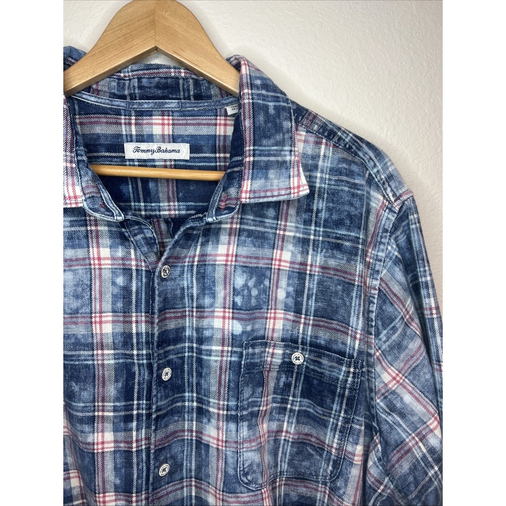 Tommy Bahama Men's Shirt Indigo Beach Plaid XXL 100% Cotton - Picture 1 of 7